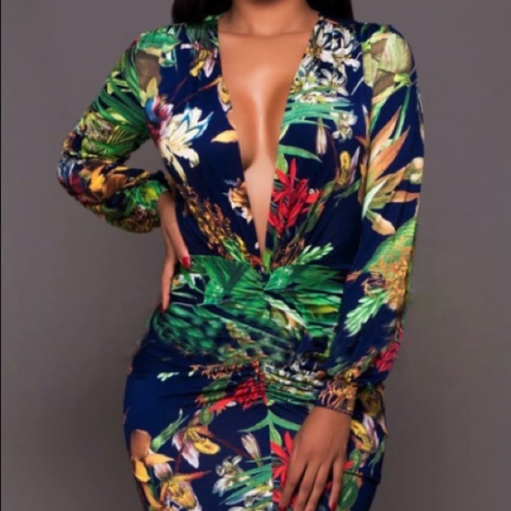 Tropical Deep V-neck Maxi dress